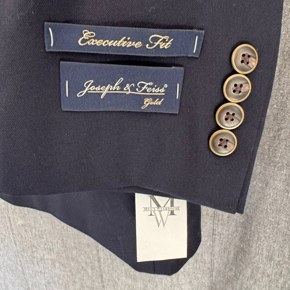 Joseph Feiss Gold Sport Coat Blazer 2 Button Navy Blue Twill Wool 42S Executive - Picture 2 of 5